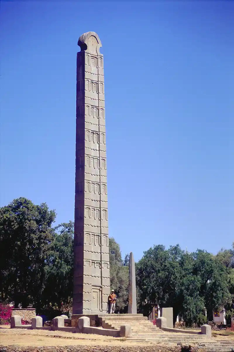 Armed guard and obelisk Axum, Ethiopia