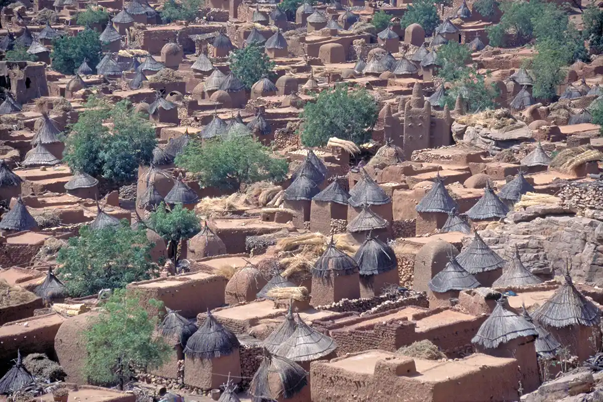 Dogon village of Songo, with mud mosque, Mali Dogon village of Songo, with mud mosque, Mali