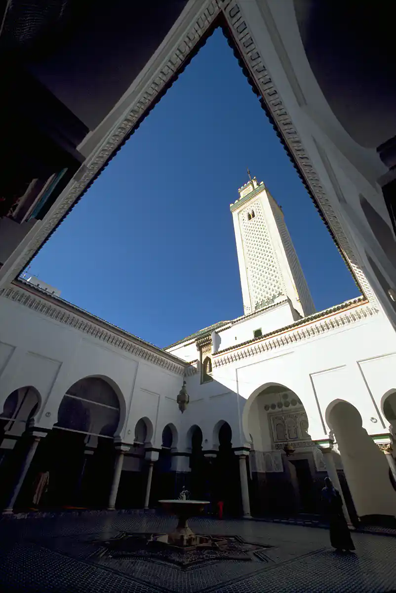 Courtyard and minaret of Zawiya of Moulay Idriss II, Fez, Morocco Courtyard and minaret of Zawiya of Moulay Idriss II, Fez, Morocco