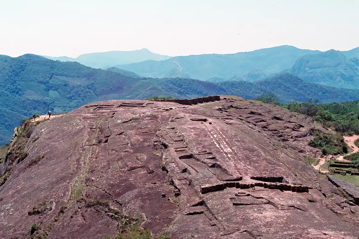 Mysterious giant stone carvings atop mountain of Samaipata, Bolivia