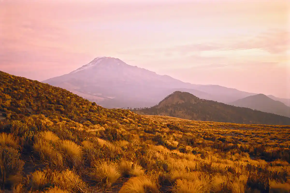 Distant Mt. Iztaccihuatl from the high slopes of Mt. Popocatepetl, Mexico
