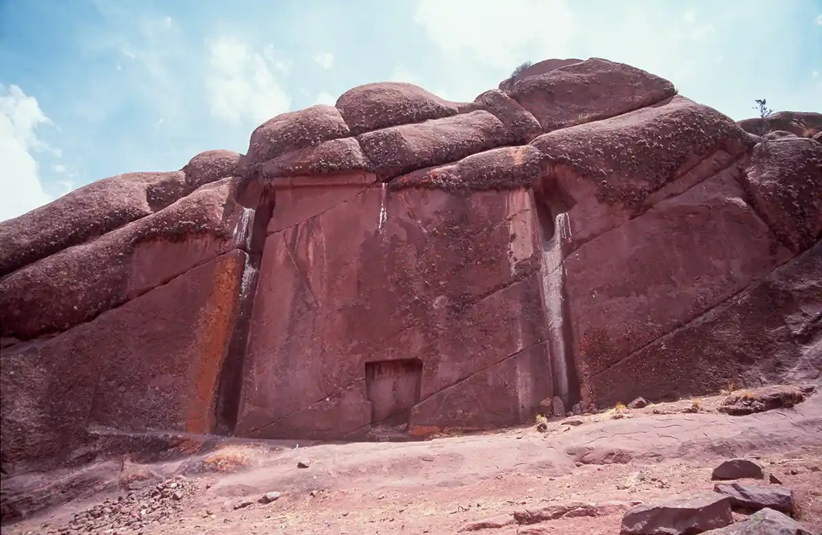 Mysterious giant stone sculpture of Aramu Muru, north of Chucuito, Peru