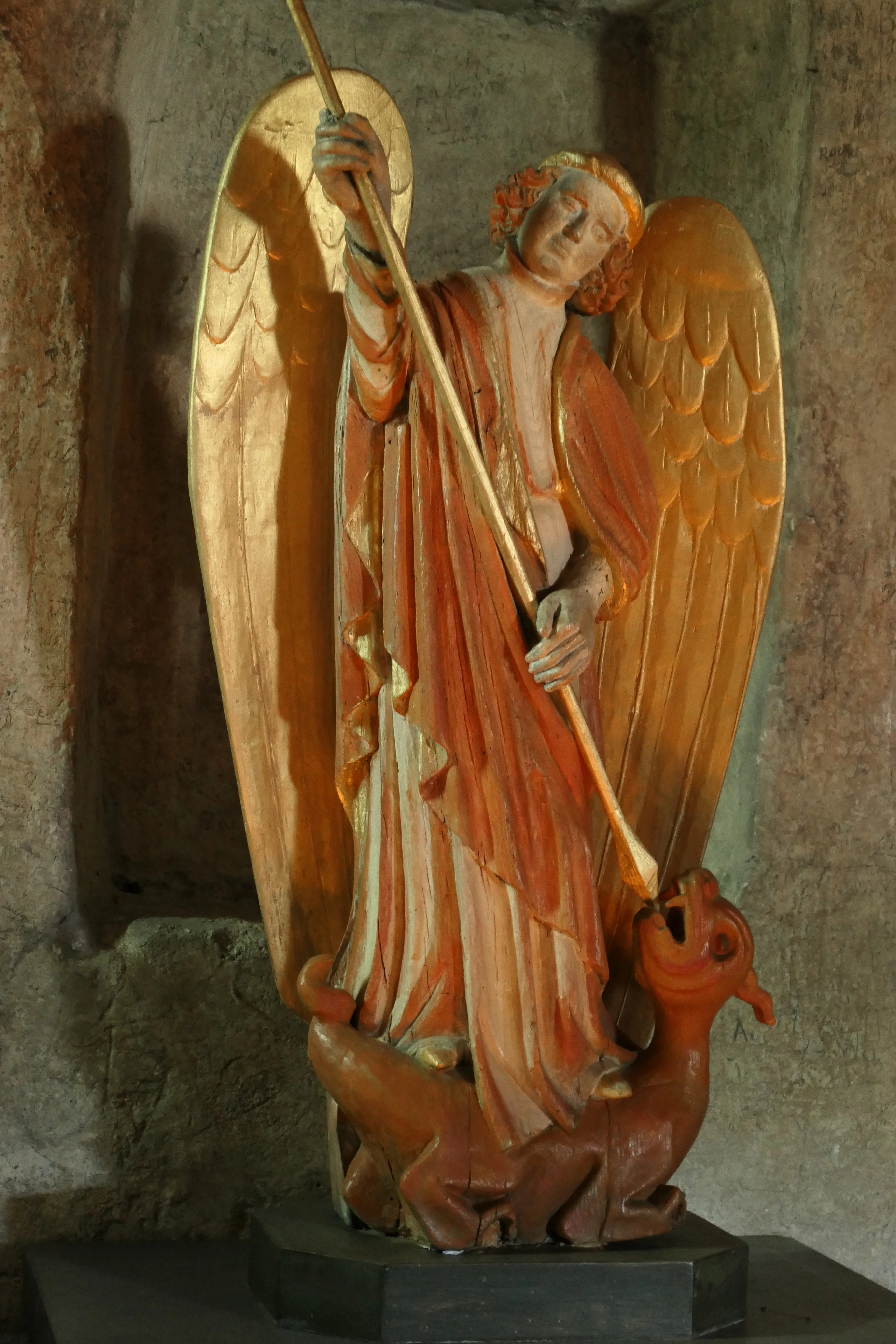 Statue of St. Michael with dragon, Chapel of St. Michael, Le Puy Statue of St. Michael with dragon, Chapel of St. Michael, Le Puy