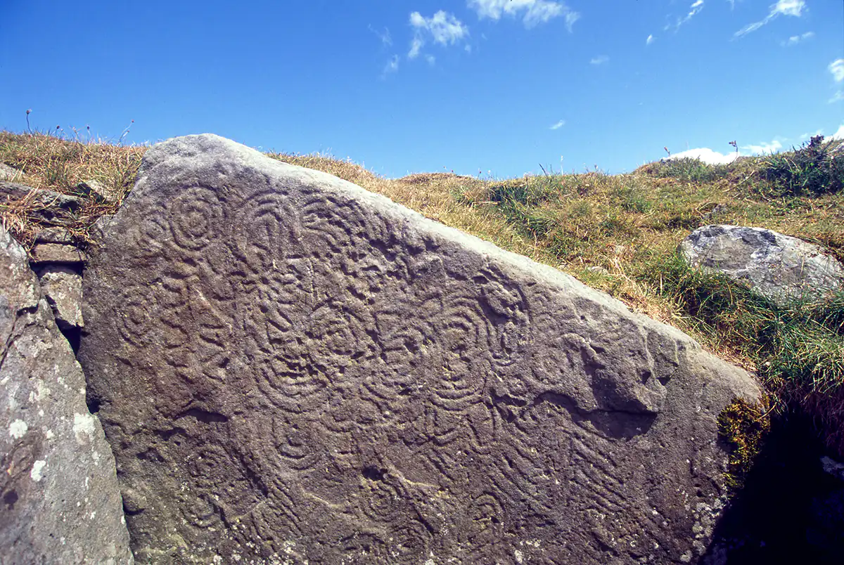 Loughcrew megalithic complex Stone carvings inside cairn at Loughcrew megalithic complex