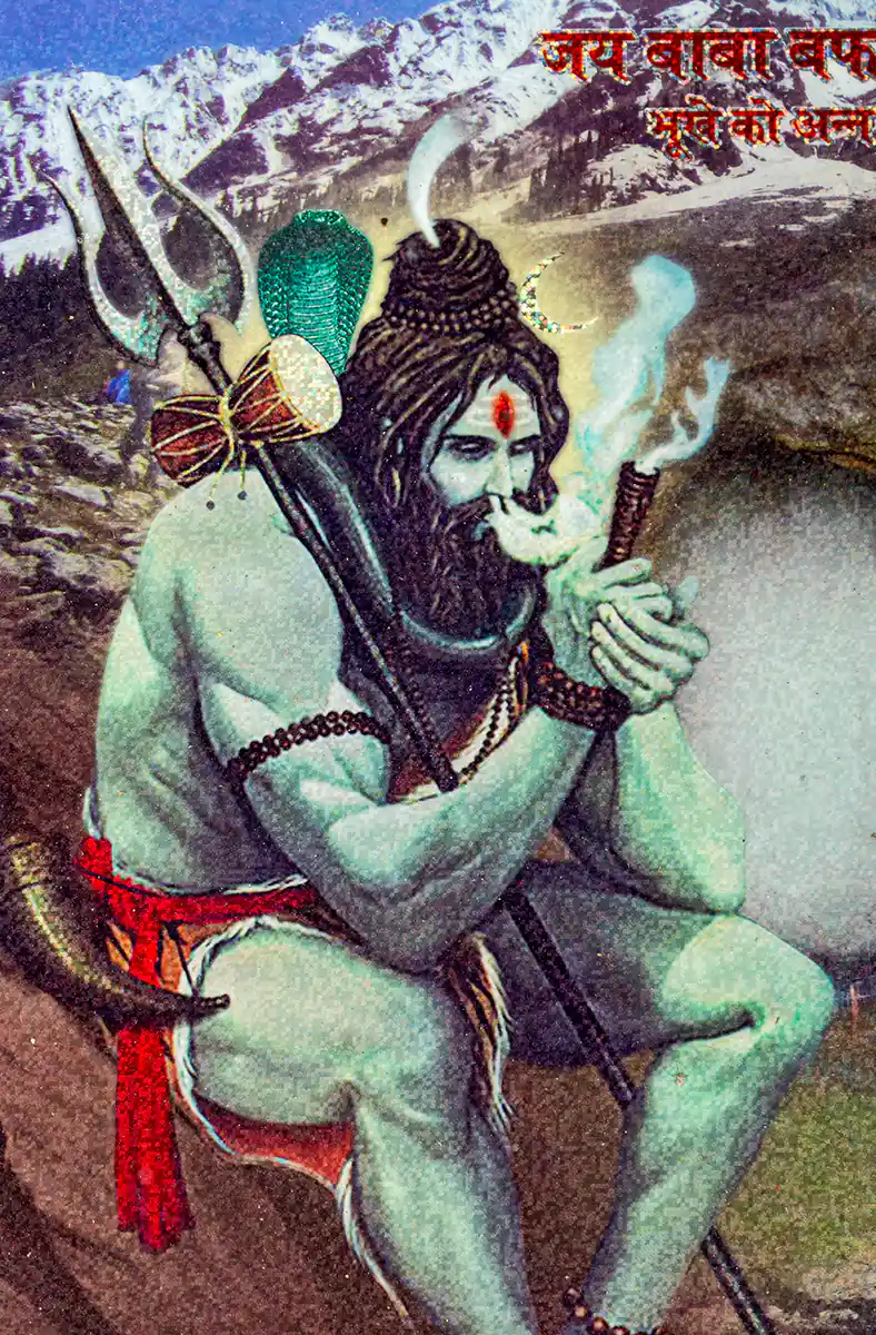 Painting of Shiva smoking sacred herb Ganga (Hashish) at Amarnath Shiva Cave Temple Painting of Shiva smoking sacred herb Ganga (Hashish) at Amarnath Shiva Cave Temple