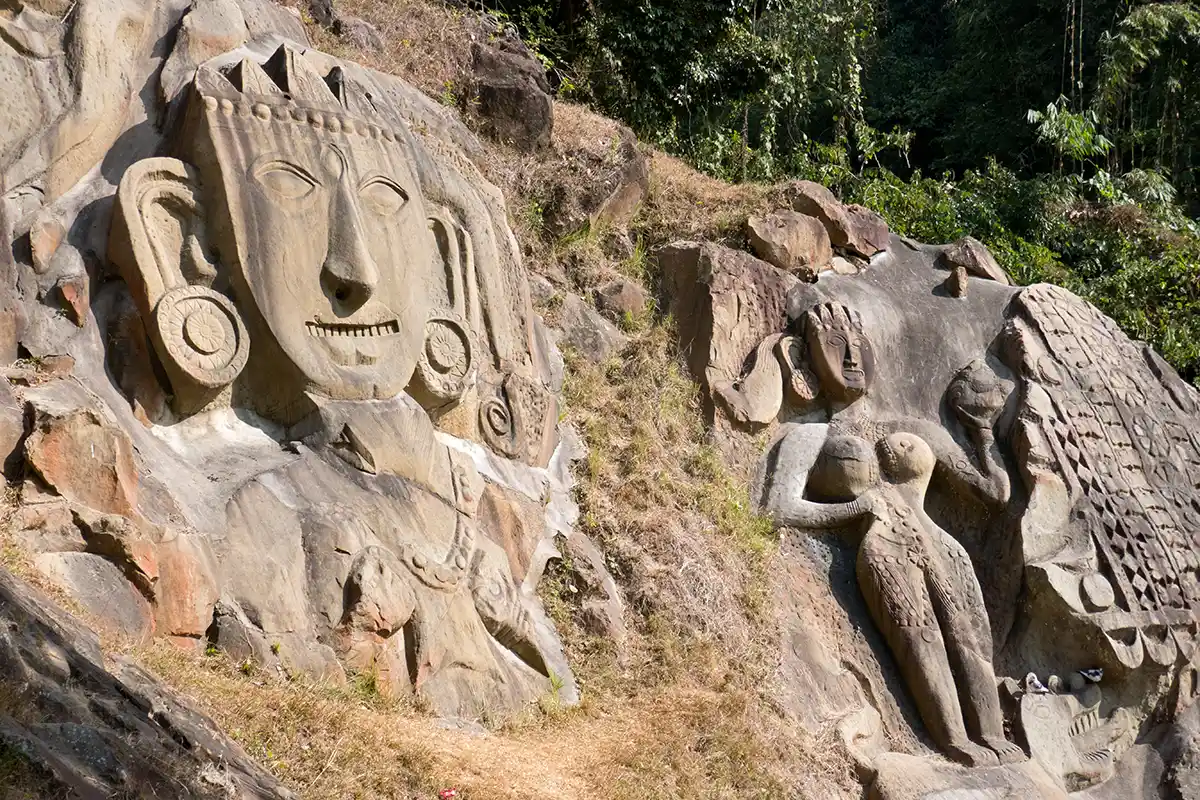 Shiva as Unakotiswara Kal Bhairava and Goddess Durga, Unakoti Shiva as Unakotiswara Kal Bhairava and Goddess Durga, Unakoti
