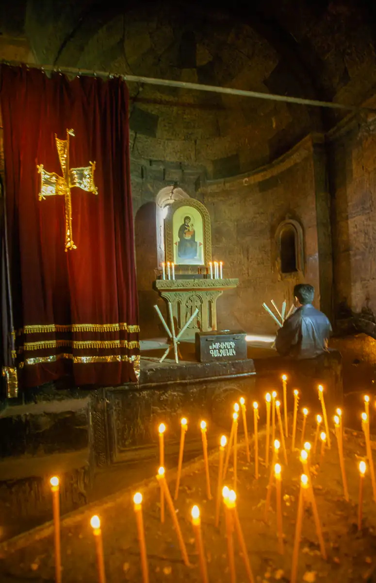 Pilgrim in the church of Khor Virap Pilgrim in the church of Khor Virap