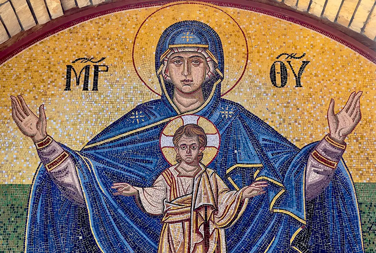 Mone Palianis Nunnery, Mosaic of Mary with child Jesus Mone Palianis Nunnery, Mosaic of Mary with child Jesus